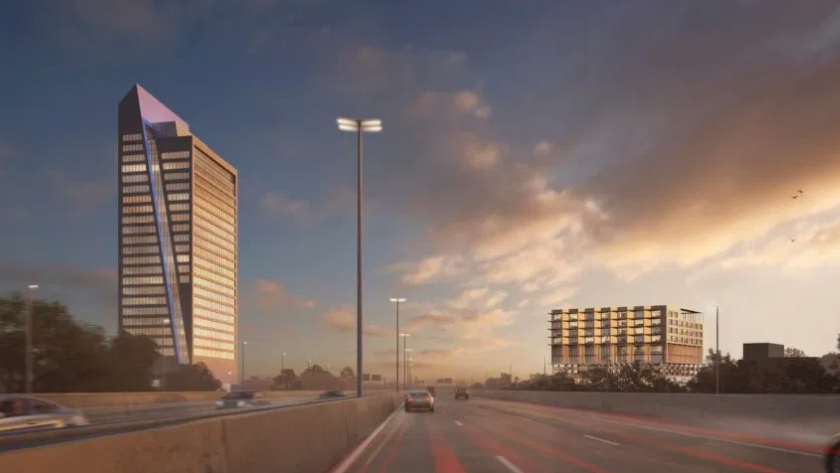 Gouden kantoren en winkelcomplex aan de  E40